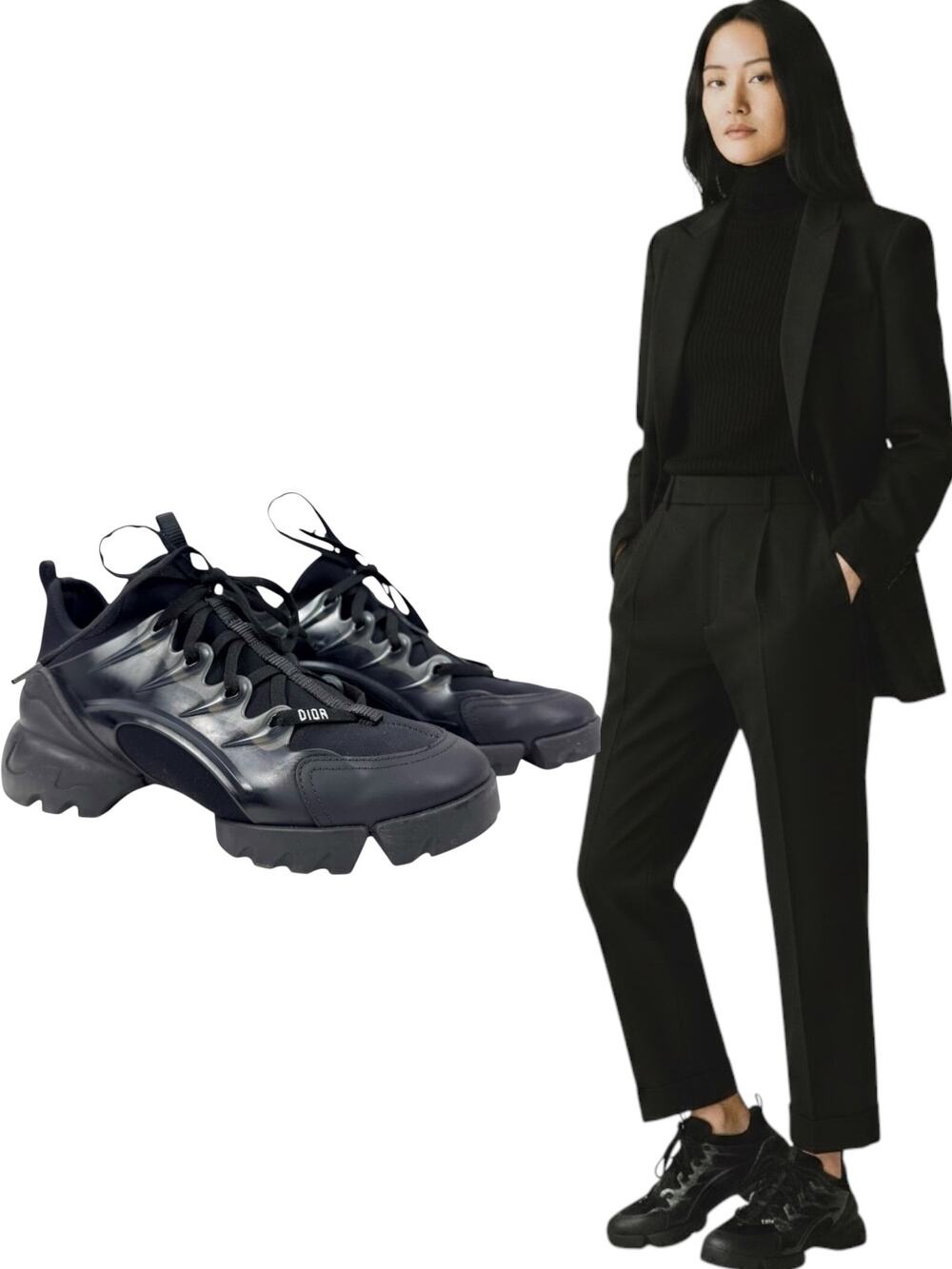 Dior D-Connect Technical Fabric Low Top Lace Up Sneakers Black Size 39